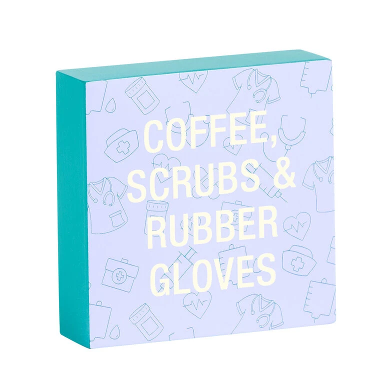 Coffee Scrubs Funny Wood Quote Sign, 4x4 3 Coffee Scrubs Funny Wood Quote Sign, 4x4