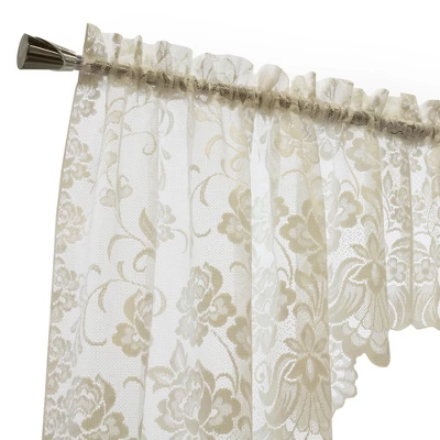 Habitat Limoges Sheer Rod Pocket Delicate Scalloped Bottom Hem Floral Lace Design Swag Valance Set 72" X 32" 4 Habitat Limoges Sheer Rod Pocket Delicate Scalloped Bottom Hem Floral Lace Design Swag Valance Set 72" X 32" - Image 2