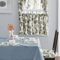 Ellis Curtain Madison Floral Design Printed Natural Ground 1.5" Rod Pocket Tailored Tier Blue -Home Improvement Store GUEST 00c1279d 511c 44ef 8313 4d10bd8957e1