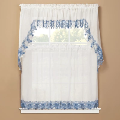 Collections Etc Lillian Floral Lace Trim Window Curtains, Single Panel, 4 Collections Etc Lillian Floral Lace Trim Window Curtains, Single Panel, - Image 2