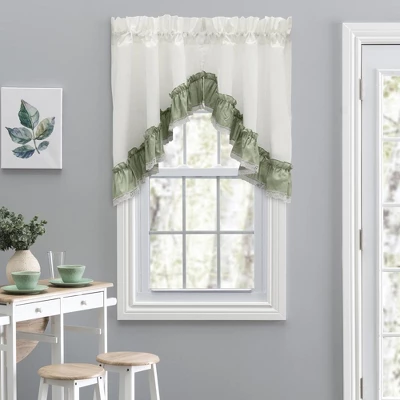 Ellis Curtain Madelyn Ruflled Victorian 1.5" Rod Pocket Swag For Windows Lace Edge 82" X 38" Sage 3 Ellis Curtain Madelyn Ruflled Victorian 1.5" Rod Pocket Swag For Windows Lace Edge 82" X 38" Sage
