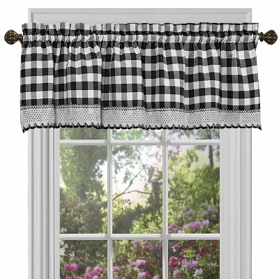 Kate Aurora Complete 3 Piece Country Farmhouse Plaid Gingham Black & White Buffalo Check Kitchen Curtain Tier & Valance Set 4 Kate Aurora Complete 3 Piece Country Farmhouse Plaid Gingham Black & White Buffalo Check Kitchen Curtain Tier & Valance Set - Image 2