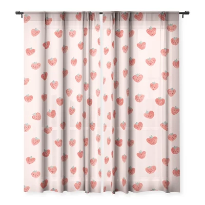 Emanuela Carratoni Strawberries On Pink Single Panel Sheer Window Curtain - Deny Designs 4 Emanuela Carratoni Strawberries On Pink Single Panel Sheer Window Curtain - Deny Designs - Image 2