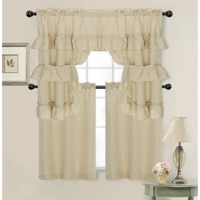 Kate Aurora Country Farmhouse Living Solid Colored Cafe Kitchen Curtain Tier & Swag Valance Set 10 Kate Aurora Country Farmhouse Living Solid Colored Cafe Kitchen Curtain Tier & Swag Valance Set - Image 8