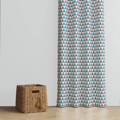 Bacati - Grey/Aqua Triangles Boys Cotton Printed Single Window Curtain Panel 4 Bacati - Grey/Aqua Triangles Boys Cotton Printed Single Window Curtain Panel - Image 2