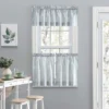 Ellis Curtain Plaza Classic Ticking Stripe Printed On Natural Ground 1.5" Rod Pocket Tailored Tiers Blue