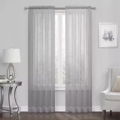 Kate Aurora Essential 1 Piece Silver Gray Sheer Voile Rod Pocket Window Curtain Panel 5 Kate Aurora Essential 1 Piece Silver Gray Sheer Voile Rod Pocket Window Curtain Panel - Image 3