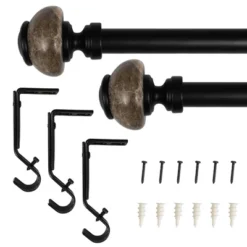 Lumi Home Furnishings 66"x120" Decorative Drapery Single Rod Set With Natural Marble Finials Matte Black -Home Improvement Store GUEST 17432bbd 35d2 454d a531 2323dec417ee