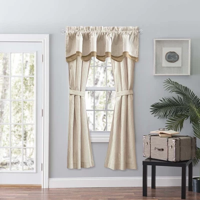 Ellis Curtain Plaza Classic Ticking Stripe Printed On Natural Ground Double Layer Bradford Valance 58" X 15" Tan 3 Ellis Curtain Plaza Classic Ticking Stripe Printed On Natural Ground Double Layer Bradford Valance 58" X 15" Tan