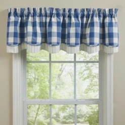 Park Designs Buffalo Check Lined Layered China Blue Valance 72"