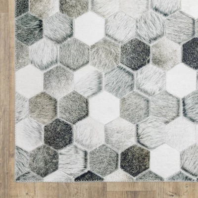 Marcel Geometric Block Animal Print Area Rug White/Gray - Captiv8e Designs 9 Marcel Geometric Block Animal Print Area Rug White/Gray - Captiv8e Designs - Image 7