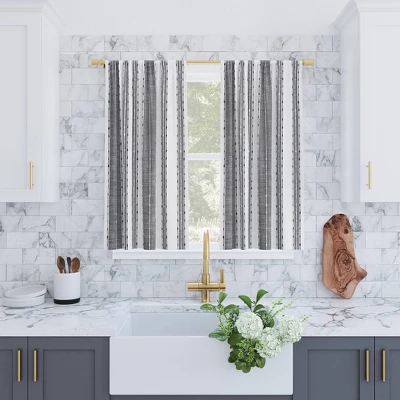 Set Of 2 Slub Textured Striped Cotton Cafe Curtain Tiers Black/White - Archaeo 5 Set Of 2 Slub Textured Striped Cotton Cafe Curtain Tiers Black/White - Archaeo - Image 3