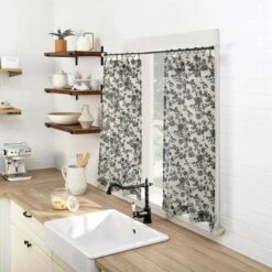 No. 918 2pc 54"x36" Elara Floral Print Semi-Sheer Rod Pocket Kitchen Curtain Tier Pair Black -Home Improvement Store GUEST 213cbb1b 4042 4e2d be3b d0f27083943c