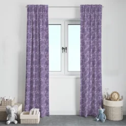 Bacati - Isabella Lilac Scroll Cotton Printed Single Window Curtain Panel