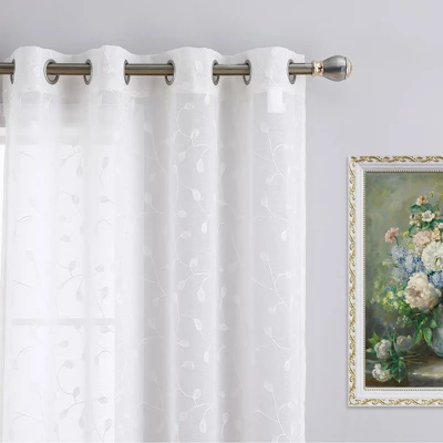 Trinity Embroidered Sheers Semi Curtains Transparent Drapes Window Treatments Grommet Top, 2 Panels 4 Trinity Embroidered Sheers Semi Curtains Transparent Drapes Window Treatments Grommet Top, 2 Panels - Image 2