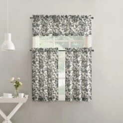 No. 918 2pc 54"x36" Elara Floral Print Semi-Sheer Rod Pocket Kitchen Curtain Tier Pair Black -Home Improvement Store GUEST 2cdbce97 3cdc 4d51 8d8d 2154dcde9267