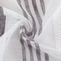 Vertical Stripe Linen Textured Voile Sheer Short Kitchen Cafe Curtains For Small Windows
