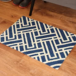 2'x3' ColorStar Deco Grid Door Mat Navy - Bungalow Flooring
