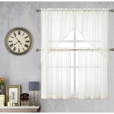 Kate Aurora Modern Chic Complete 4 Piece Striped Sheer Kitchen Curtain Tier & Valance Set 8 Kate Aurora Modern Chic Complete 4 Piece Striped Sheer Kitchen Curtain Tier & Valance Set - Image 6