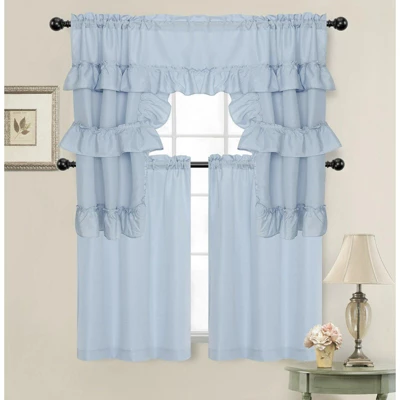 Kate Aurora Country Farmhouse Living Solid Colored Cafe Kitchen Curtain Tier & Swag Valance Set 3 Kate Aurora Country Farmhouse Living Solid Colored Cafe Kitchen Curtain Tier & Swag Valance Set
