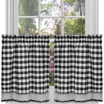 Kate Aurora Complete 3 Piece Country Farmhouse Plaid Gingham Black & White Buffalo Check Kitchen Curtain Tier & Valance Set 5 Kate Aurora Complete 3 Piece Country Farmhouse Plaid Gingham Black & White Buffalo Check Kitchen Curtain Tier & Valance Set - Image 3