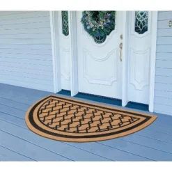 A1HC Natural Coir And PVC Backing Half Round Flock Door Mat, 30"x60", Anti-Shed Heavy Duty Doormats