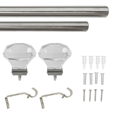 Decorative Drapery Curtain Rod With Acrylic Square Finials Brushed Nickel - Lumi Home Furnishings 6 Decorative Drapery Curtain Rod With Acrylic Square Finials Brushed Nickel - Lumi Home Furnishings - Image 4