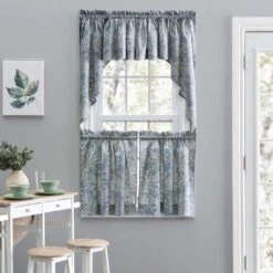 Ellis Curtain Lexington Leaf Pattern On Colored Ground Curtain Tiers Blue -Home Improvement Store GUEST 435bb5bf 3940 490c 964b 52afd1382c1b