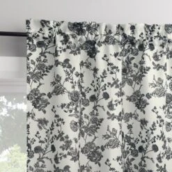 No. 918 2pc 54"x36" Elara Floral Print Semi-Sheer Rod Pocket Kitchen Curtain Tier Pair Black