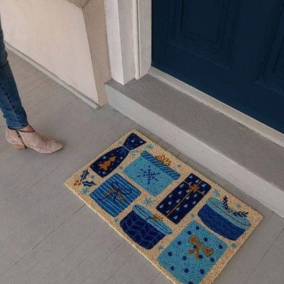 1'4" X 2'4" Christmas Presents Indoor/Outdoor Coir Doormat Blue/Gold - Entryways 4 1'4" X 2'4" Christmas Presents Indoor/Outdoor Coir Doormat Blue/Gold - Entryways - Image 2