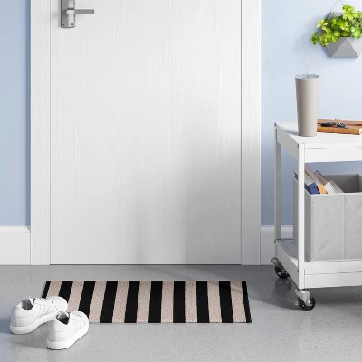 1'6"x2'6" Striped Micro Poly Loop Floormat Black/White - Room Essentials™: Indoor Kitchen & Bathroom Floor Mat 3 1'6"x2'6" Striped Micro Poly Loop Floormat Black/White - Room Essentials™: Indoor Kitchen & Bathroom Floor Mat