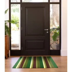 2'x3' Colorstar McQueen Stripe Indoor Door Mat Green/Brown - Bungalow Flooring