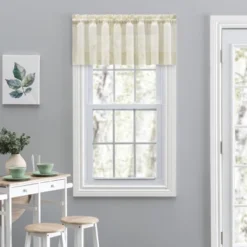 Ellis Curtain Shadow Stripe 1.5" Rod Pocket Tailored Valance For Windows 82" X 12" Natural