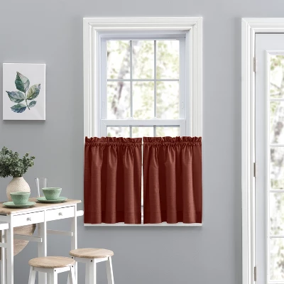 Ellis Lisa Solid Color Poly Cotton Duck Fabric Tailored Tiers 1.5" Rod Pocket Red 6 Ellis Lisa Solid Color Poly Cotton Duck Fabric Tailored Tiers 1.5" Rod Pocket Red - Image 4