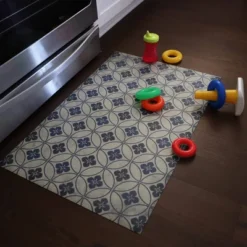 FlorArt Palisades Low Profile Easy Clean Kitchen Mat Blue/Cream - Bungalow Flooring