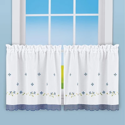 Collections Etc Embroidered Trim Rod Pocket Top Window Curtains 3 Collections Etc Embroidered Trim Rod Pocket Top Window Curtains