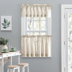 Ellis Curtain Plaza Classic Ticking Stripe Printed 1.5" Rod Pocket Tailored Tiers Tan -Home Improvement Store GUEST 56613eca c6aa 42f8 880b 5ef4c2ad04a0