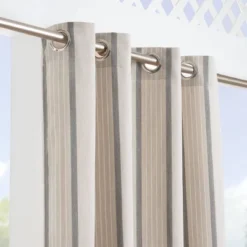 Sunbrella Cove Striped Grommet Indoor/Outdoor Curtain Panel Pebble