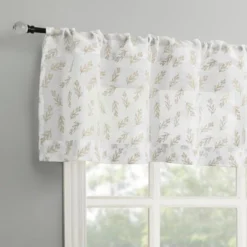 No. 918 1pc 52"x14" Hawthorne Leaf Print Crushed Sheer Voile Kitchen Curtain Valance Taupe