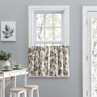 Ellis Curtain Madison Floral Design Printed Natural Ground 1.5" Rod Pocket Tailored Tier Brick 6 Ellis Curtain Madison Floral Design Printed Natural Ground 1.5" Rod Pocket Tailored Tier Brick - Image 4