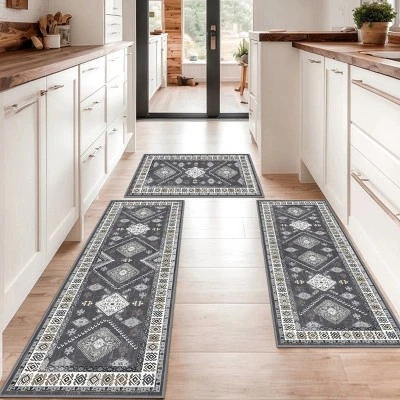 FURNIinspire Floor Mats 3 Piece Farmhouse Kitchen Rug Washable Area Rugs Non Skid Bohemian Mat For Hallway Entryway, Grey, 60"*20" 3 FURNIinspire Floor Mats 3 Piece Farmhouse Kitchen Rug Washable Area Rugs Non Skid Bohemian Mat For Hallway Entryway, Grey, 60"*20"