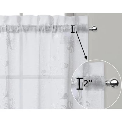 Trinity Sheer Floral Embroidered Small Curtains Rod Pocket Kitchen Window Treatment 4 Trinity Sheer Floral Embroidered Small Curtains Rod Pocket Kitchen Window Treatment - Image 2