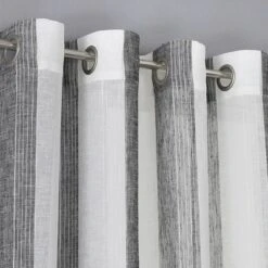 Trinity Semi Sheer Curtains Room Decorative Vertical Stripe Voile Grommet Faux Linen Textured Window Drapes, 2 Panels