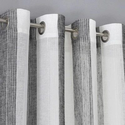 Trinity Semi Sheer Curtains Room Decorative Vertical Stripe Voile Grommet Faux Linen Textured Window Drapes, 2 Panels 3 Trinity Semi Sheer Curtains Room Decorative Vertical Stripe Voile Grommet Faux Linen Textured Window Drapes, 2 Panels