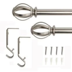 Decorative Drapery Single Rod Set With Cage Ball Finials Brushed Nickel - Lumi Home Furnishings -Home Improvement Store GUEST 600a3fdd 9867 4e5f 92cf 5fbfb0925362