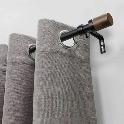 Decorative Drapery Curtain Rod With Maple Wood Cylinder Finials Matte Black - Lumi Home Furnishings 3 Decorative Drapery Curtain Rod With Maple Wood Cylinder Finials Matte Black - Lumi Home Furnishings
