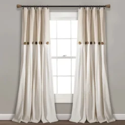 Home Boutique Linen Button Window Curtain Panels Single Linen 40X84