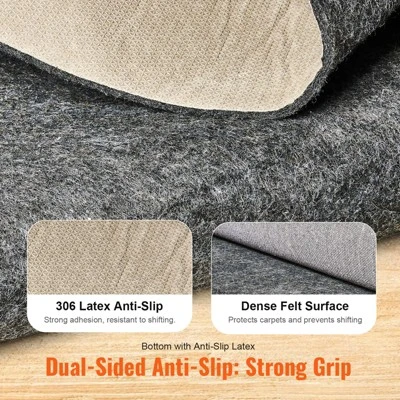 VEVOR - Slip-Resistant Rug Pad - Protective Cushioning Carpet Pad - 9' X 12' - 1/4"Thick - Dual Surface - Polyester Felt + Latex - Gray 5 VEVOR - Slip-Resistant Rug Pad - Protective Cushioning Carpet Pad - 9' X 12' - 1/4"Thick - Dual Surface - Polyester Felt + Latex - Gray - Image 3