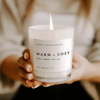 Sweet Water Decor Warm And Cozy 11oz White Jar Soy Candle 4 Sweet Water Decor Warm And Cozy 11oz White Jar Soy Candle - Image 2