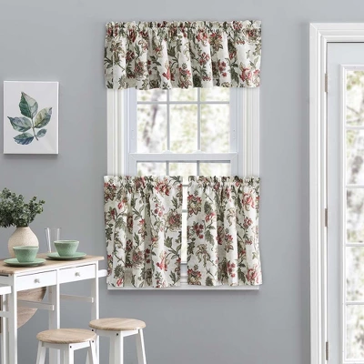 Ellis Curtain Madison Floral Design Printed Natural Ground 1.5" Rod Pocket Tailored Tier Brick 3 Ellis Curtain Madison Floral Design Printed Natural Ground 1.5" Rod Pocket Tailored Tier Brick